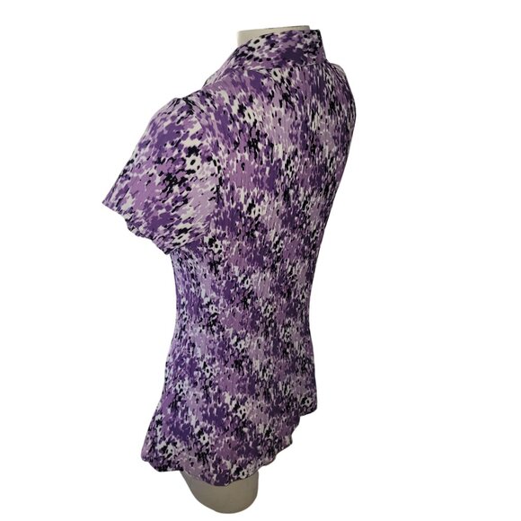 APT. 9 Womens Purple Patterned Short-Sleeve Collared Blouse With Asymmetrical He - Picture 4 of 5